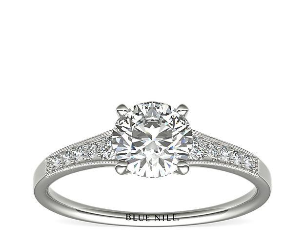 Graduated milgrain diamond ring in platinum.