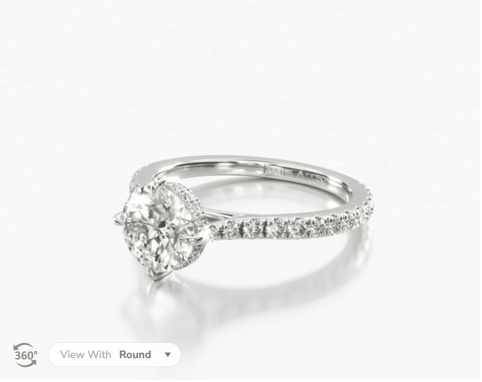 14K White Gold Cathedral Pavé Crown Diamond Engagement Ring.