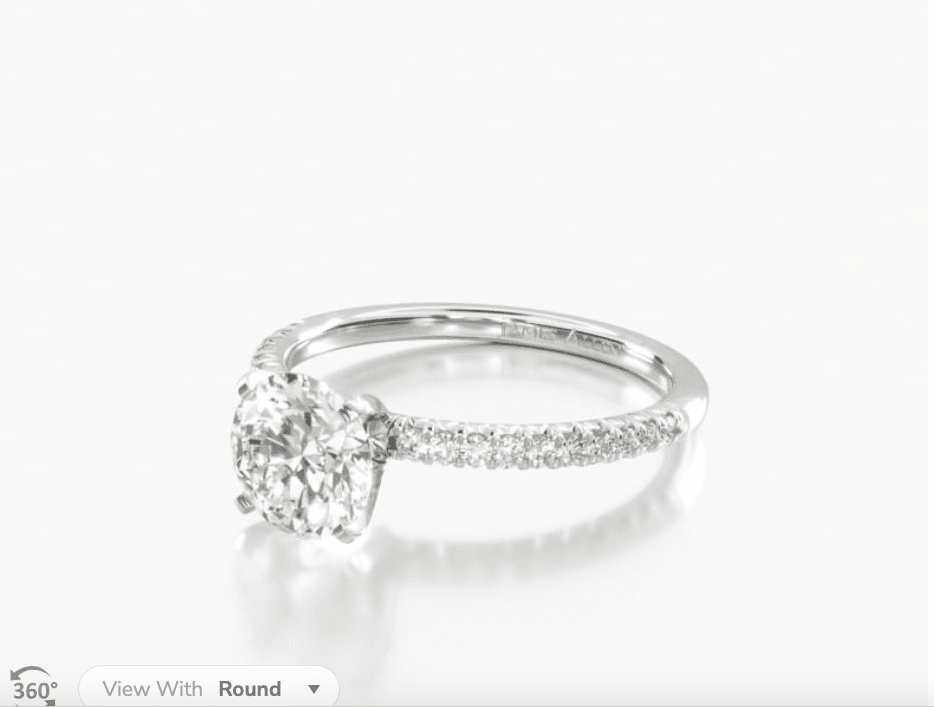 14K White Gold petitePavé Crown Diamond Engagement Ring.