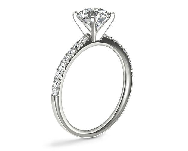 French pave diamond engagement rings in 14K white gold.