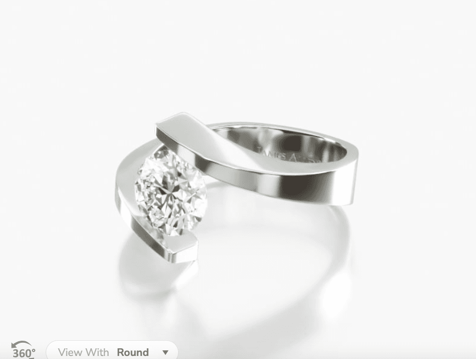 14k white gold spiral tension set engagement ring.