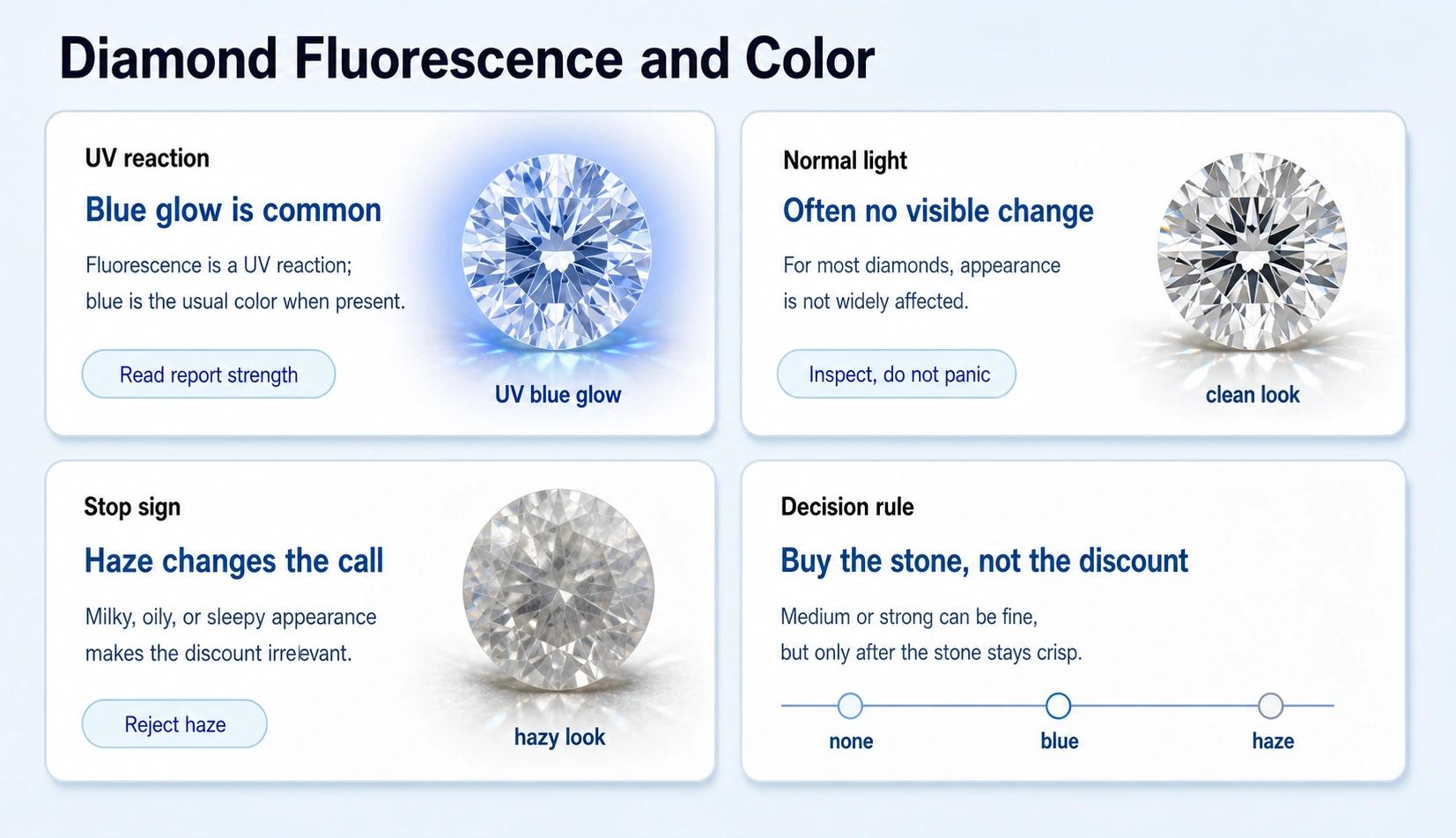 diamond fluorescence and color comparison guide