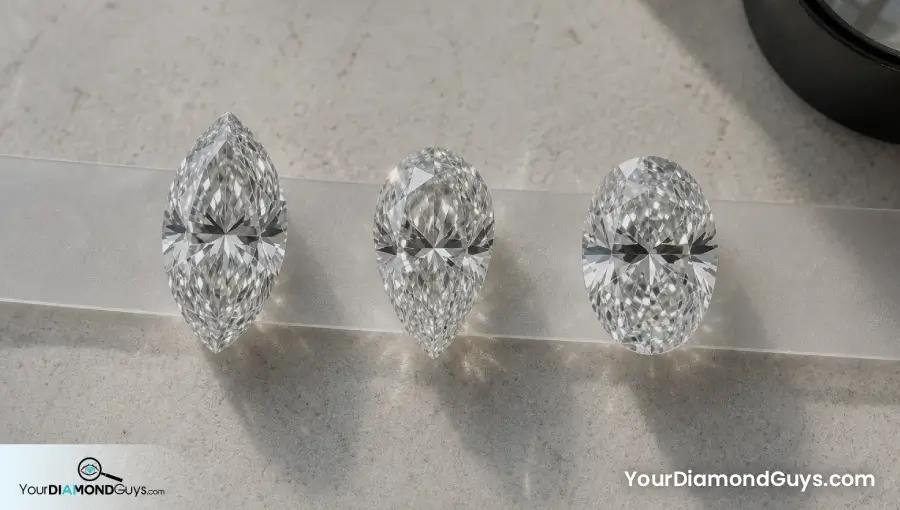 Marquise pear and oval diamonds on a frosted finger coverage strip