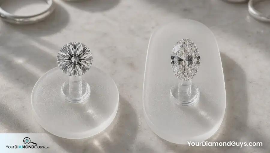 Same carat round and oval diamonds on compact and elongated finger coverage pads