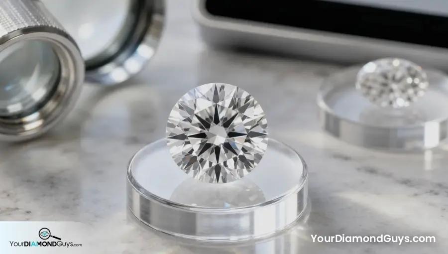 Round brilliant diamond on an inspection pad showing radial brightness and symmetry