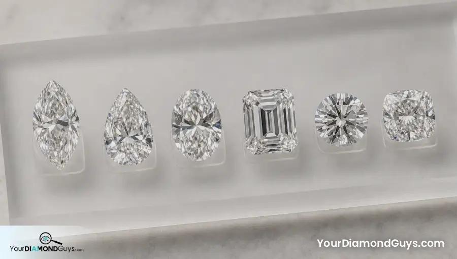 Marquise pear oval emerald round and cushion diamonds on footprint pads
