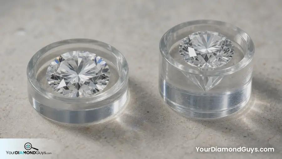 Two round diamonds in clear profile wells showing balanced depth and excessive depth