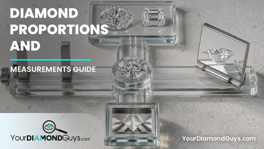 Round, oval, and emerald cut diamonds on a four-way optical bench for checking width, depth, outline, and light return
