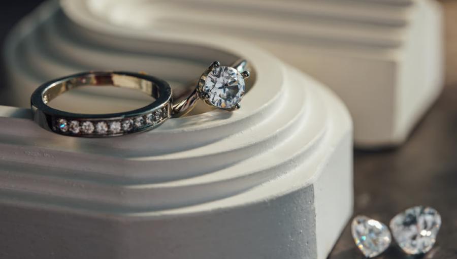 Diamond Engagement Ring close up on hand