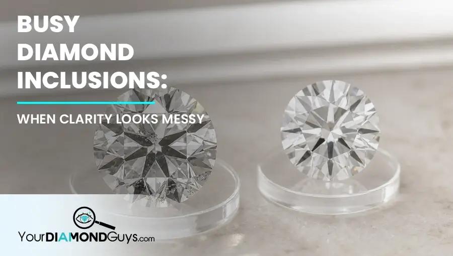Two loose diamonds under the same light showing busy inclusions versus cleaner clarity