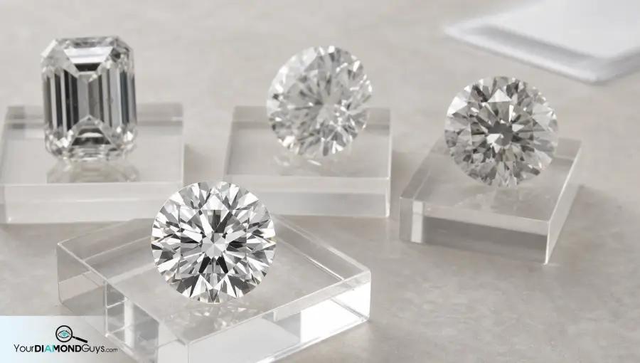 Bright eye-clean round diamond selected ahead of emerald visible mark cloudy round and weaker cut candidates