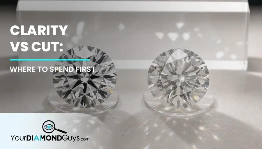 Two loose round diamonds under the same light showing stronger cut light return versus higher clarity with weaker sparkle