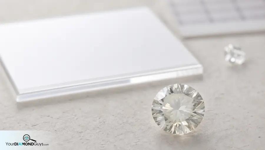 Hazy round diamond in front of a blank clean-looking inspection card