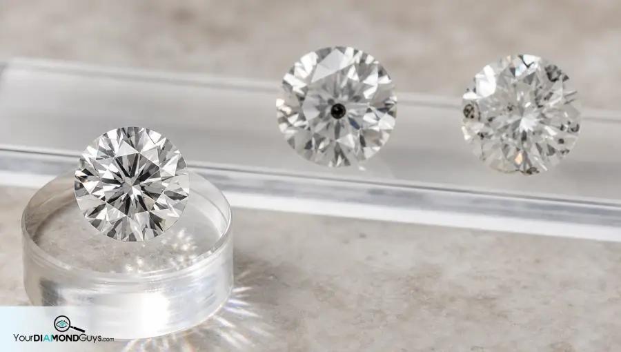 Bright eye clean round diamond separated from black center and multiple crystal inclusion candidates