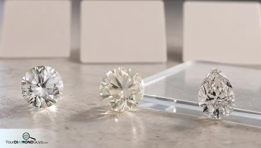 Three diamonds before blank comparison cards showing harmless internal feather edge risk and point risk