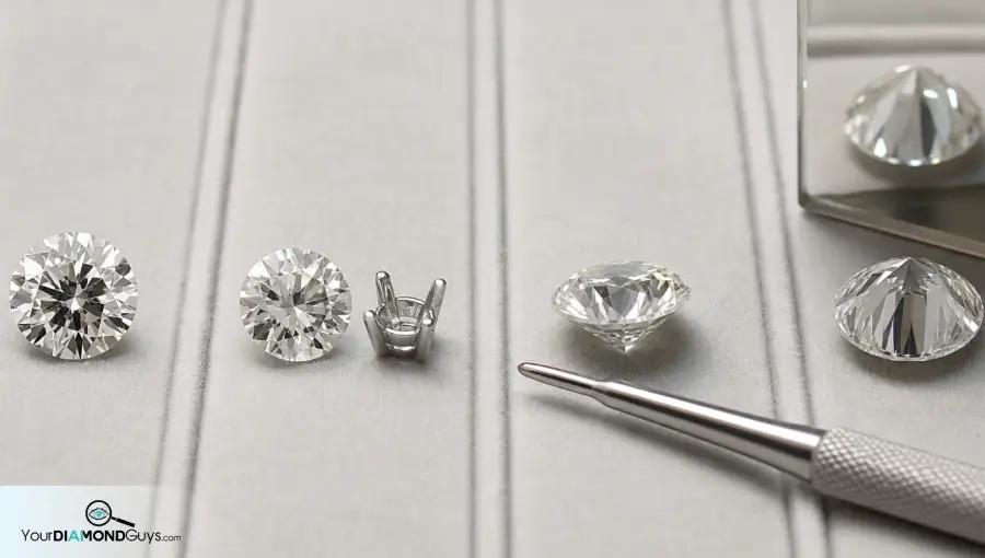 Four lane jeweler tray showing under table edge girdle and pavilion inclusion checks