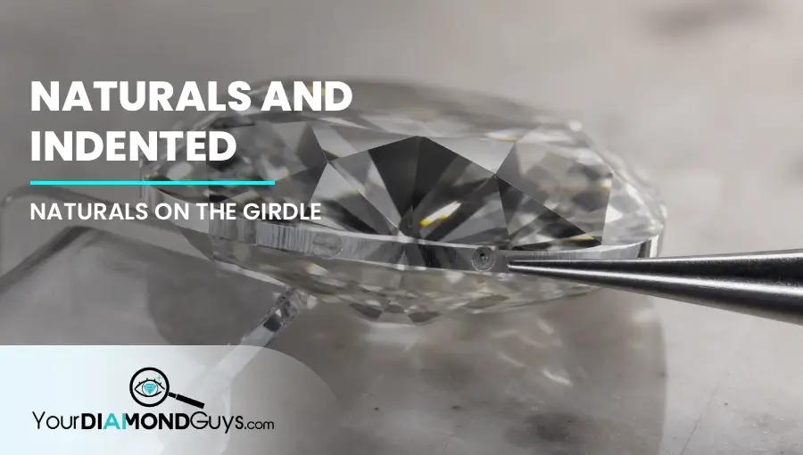 Loose diamond girdle under raking light showing a natural, an indented natural, and setting contact check