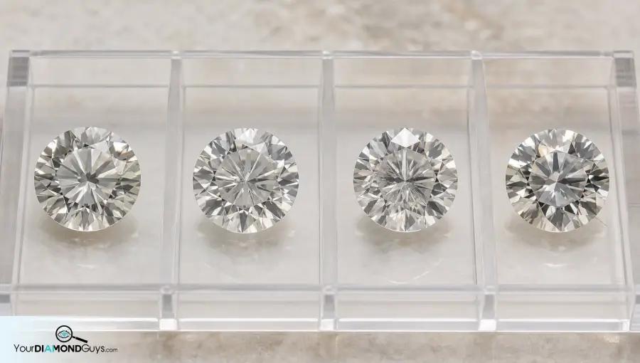 Four diamonds in acrylic lanes showing single table grouped and edge needle inclusion checks
