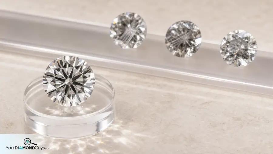Bright eye clean round diamond separated from grouped table and edge needle inclusion candidates
