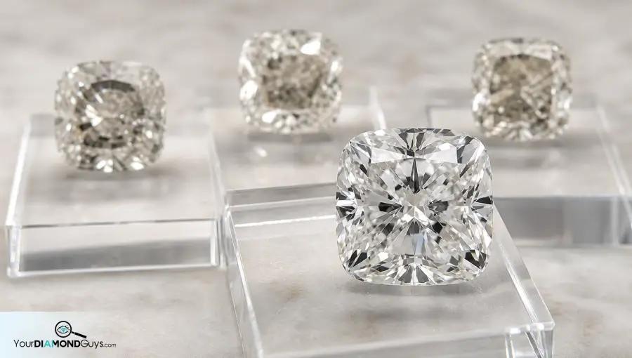 Bright accepted cushion diamond separated from smoky twinning wisp candidates