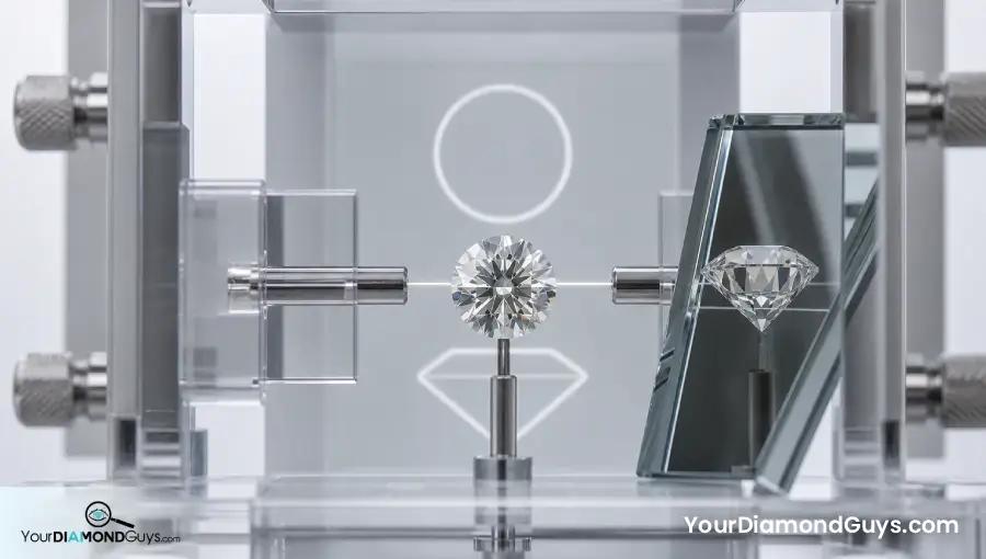 Round diamond measured in an optical micrometer with a mirrored side profile