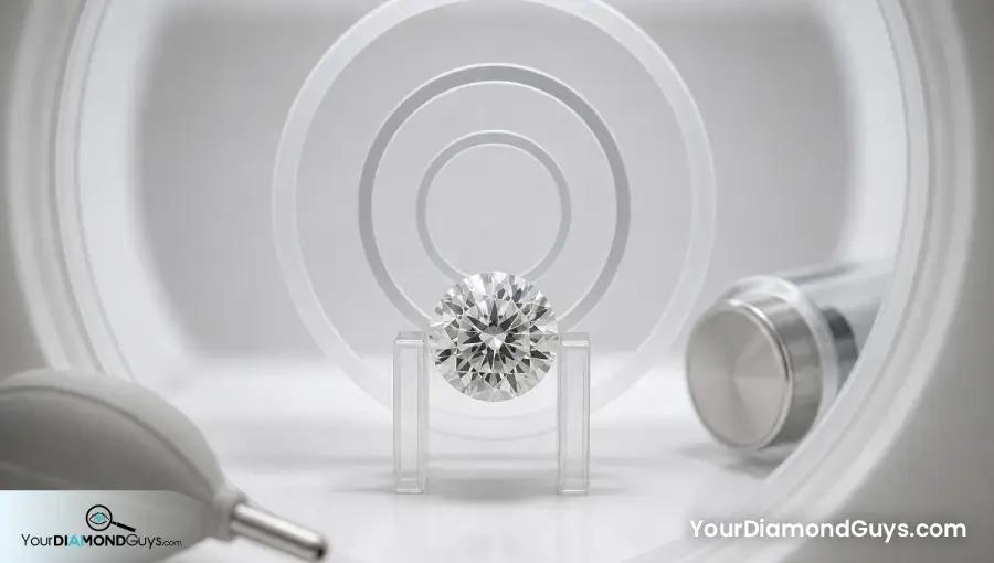 Strong fluorescence round diamond inspected under neutral light with the ultraviolet source capped