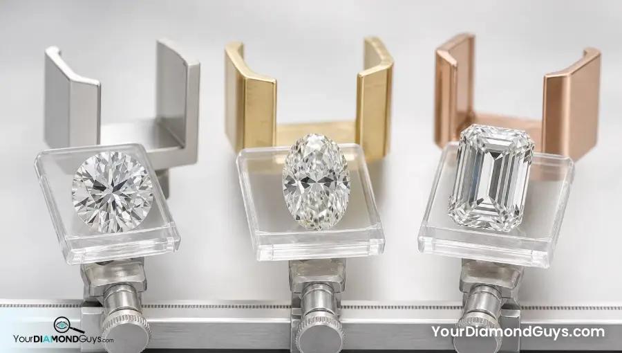 Round oval and emerald diamonds checked on separate tilting cradles with metal reflectors