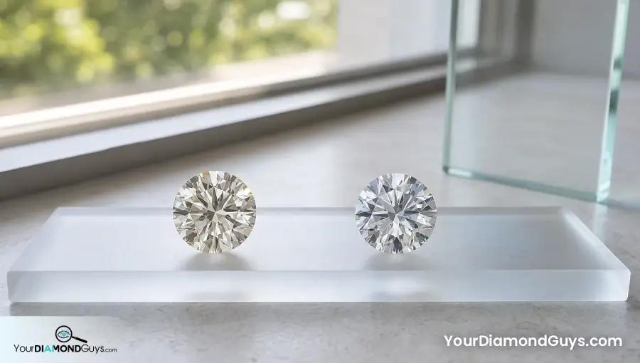Matched I color round diamonds compared beside a daylight window
