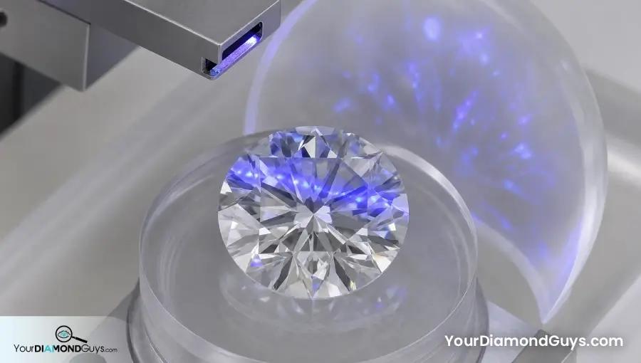 Ultraviolet scan revealing uneven blue emission distributed through round diamond facets