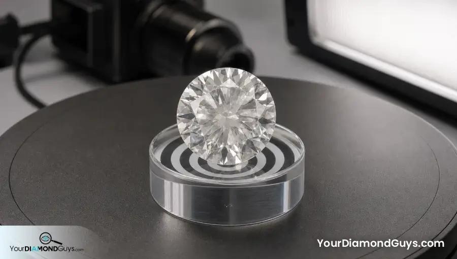 Cloud heavy round diamond rotating above a sharp black and white transmission target