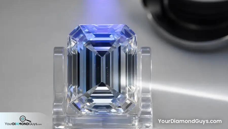 Emerald cut diamond inspected with neutral transmitted light and controlled ultraviolet light