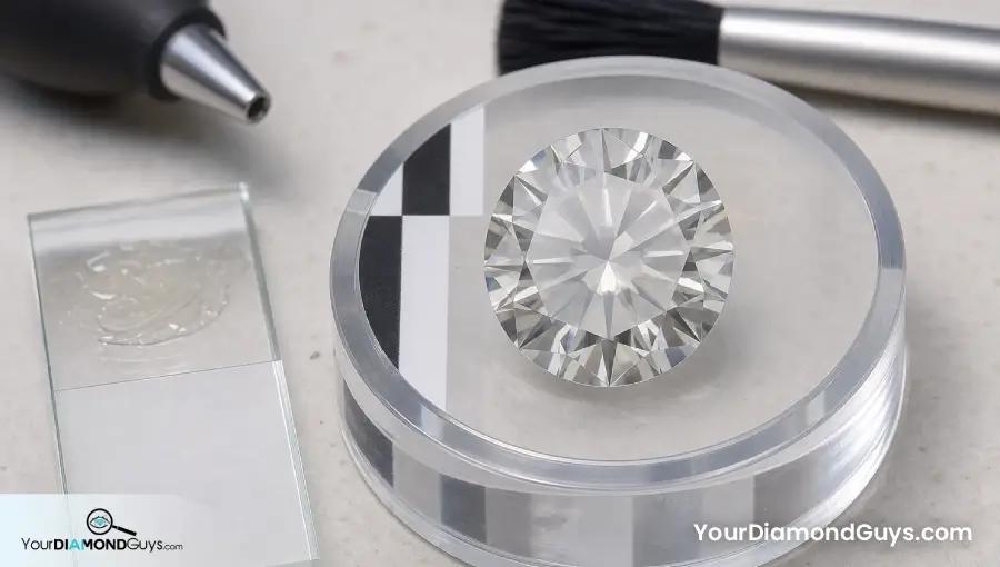 Clean round diamond retaining an oily face-up sheen and weak sleepy contrast