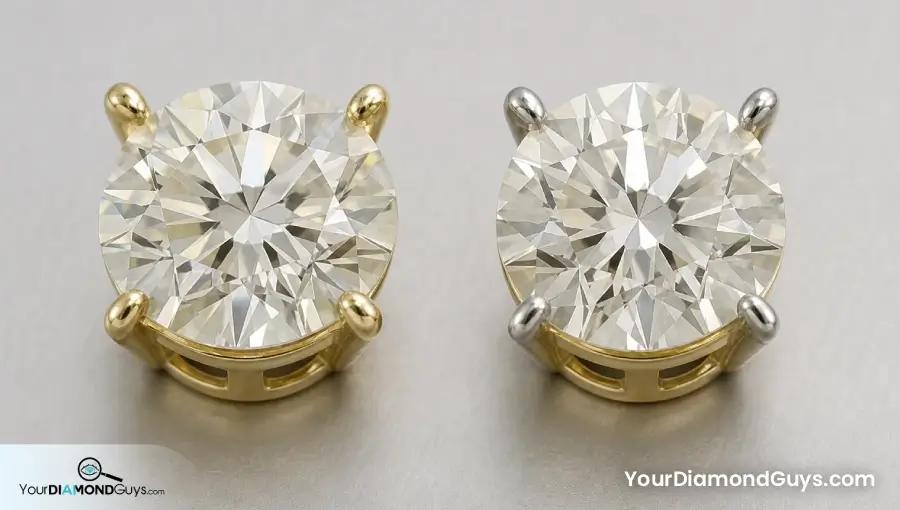 Matched J color round diamonds compared with yellow and white prongs