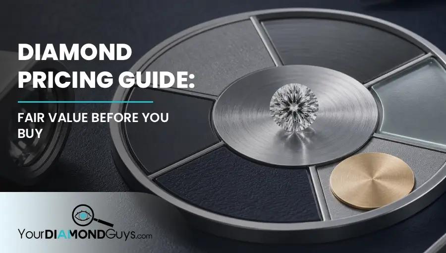 Round diamond on a fair value decision hub with luxury pricing factors around it