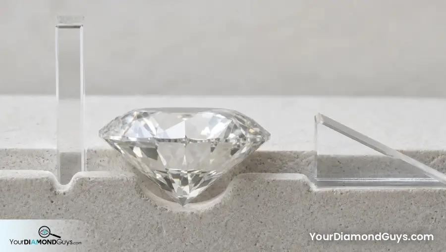 Round brilliant side profile beside separate vertical and sloped quartz references for crown height and crown angle