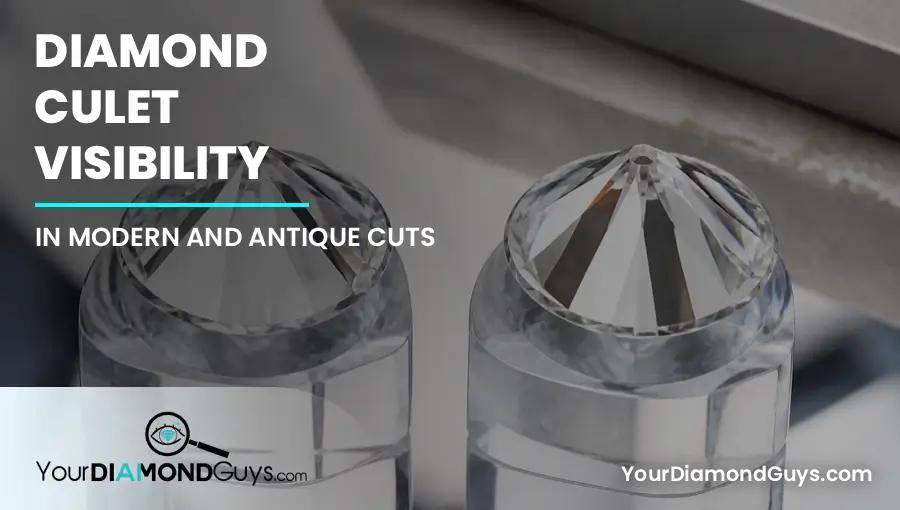 Underside view of two round diamonds comparing a pointed culet with an open culet