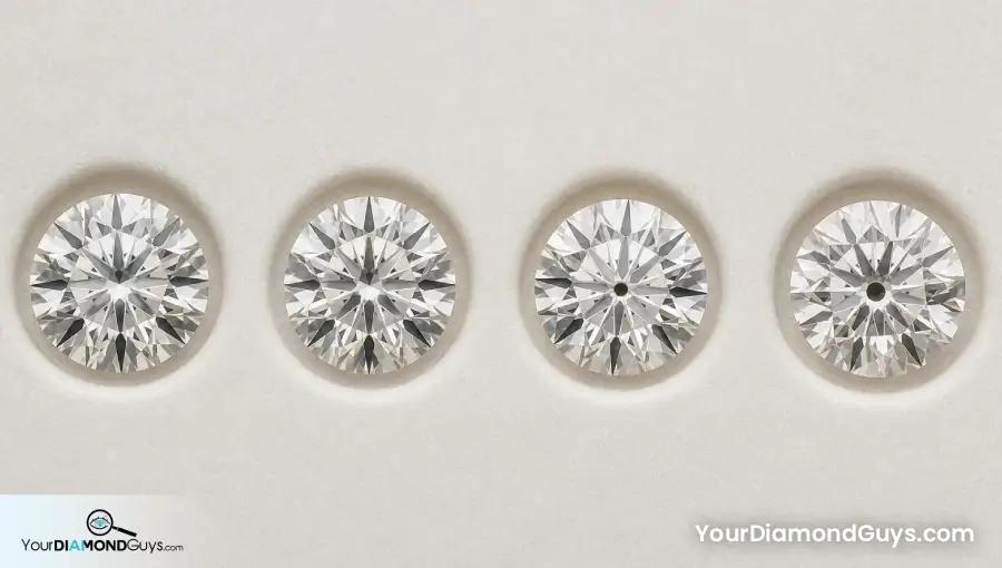 Four face up round diamonds with progressively larger centered culet openings