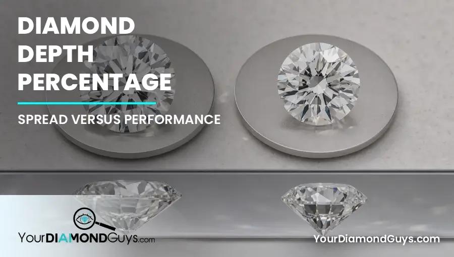 Two same size round diamonds shown face up and in side reflection to compare balanced depth with hidden weight