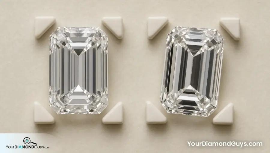 Balanced and skewed emerald cut diamonds checked with ceramic corner alignment stops