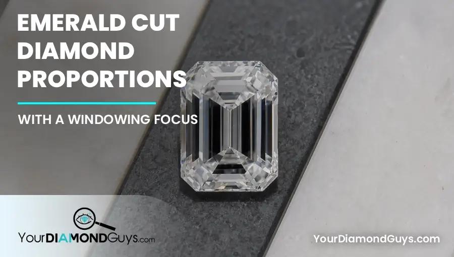 Emerald cut diamond positioned over alternating light and dark bands to reveal step mirrors and windowing