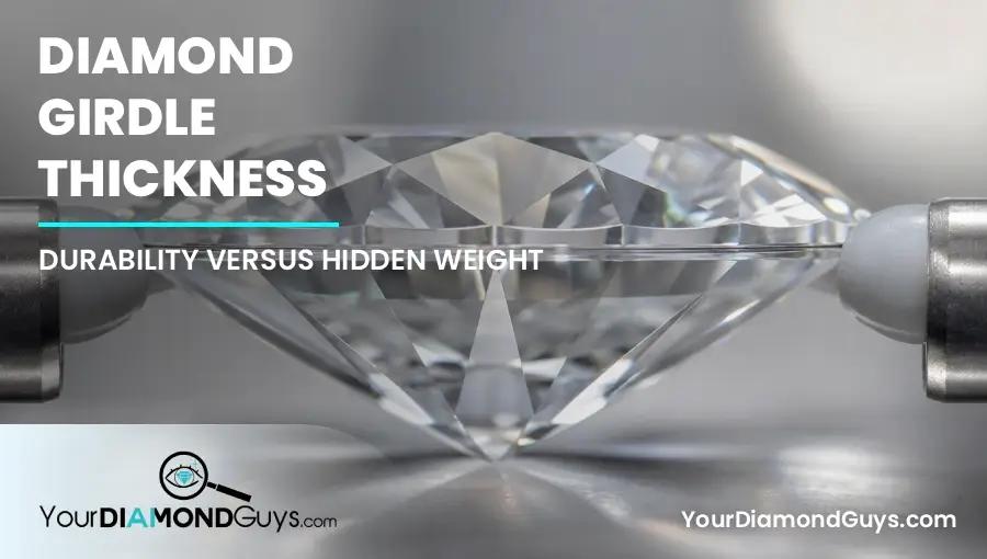 Extreme macro side view of a round diamond girdle held safely in a precision inspection fixture