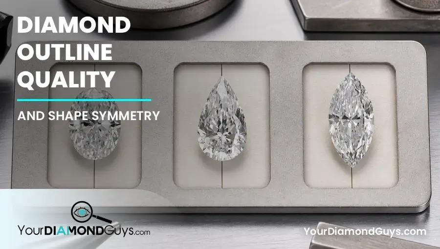 Oval, pear, and marquise diamonds aligned on a subtle centerline inspection plate for outline comparison