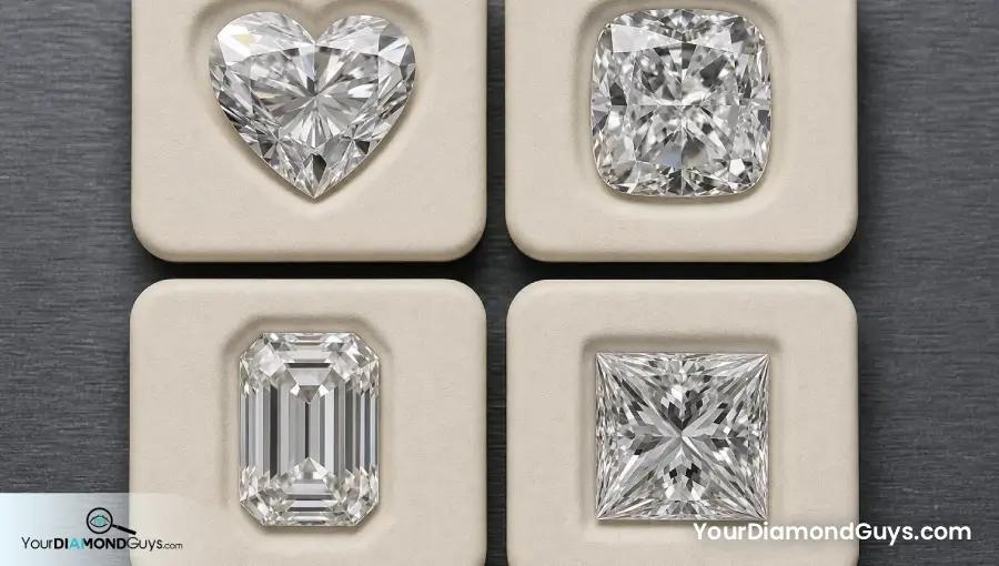 Heart cushion emerald and princess diamonds arranged for outline inspection
