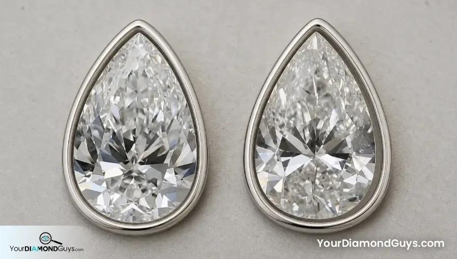 Two pear diamonds seated in identical platinum contour templates