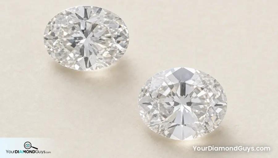 Two oval diamonds showing graceful and heavy shoulder outlines
