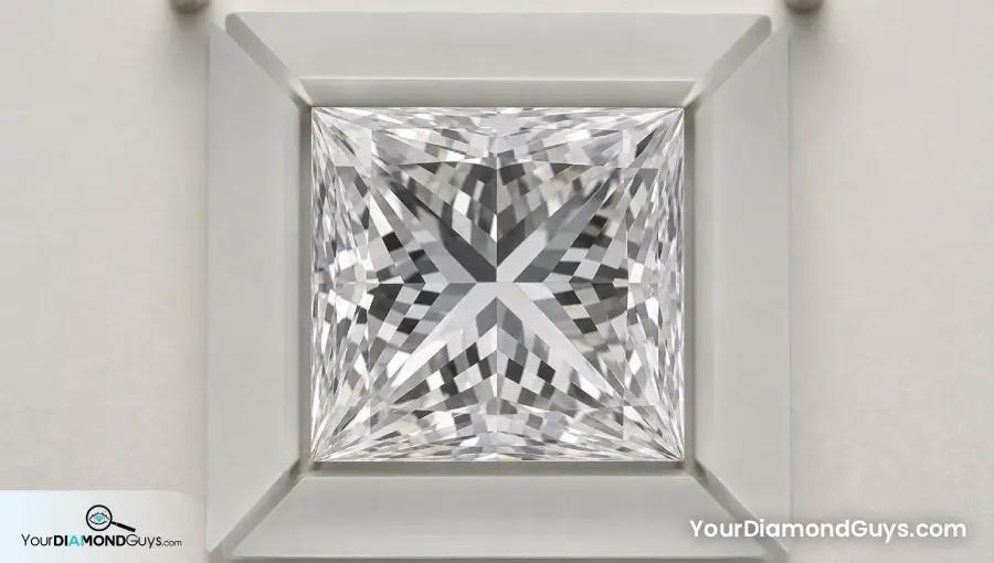Princess cut diamond inside a square alignment frame showing equal sides and sharp matching corners