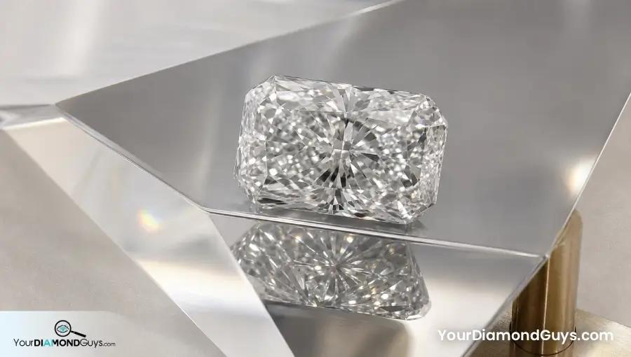 Radiant diamond on a prism showing broad crown reflections and brilliant pavilion texture