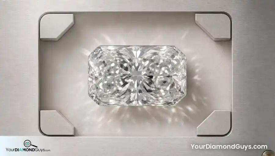 Face up radiant diamond inside a frame showing balanced clipped corners and parallel sides