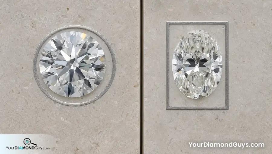 Round and oval diamonds inside unlabeled geometric footprints for comparing spread calculations