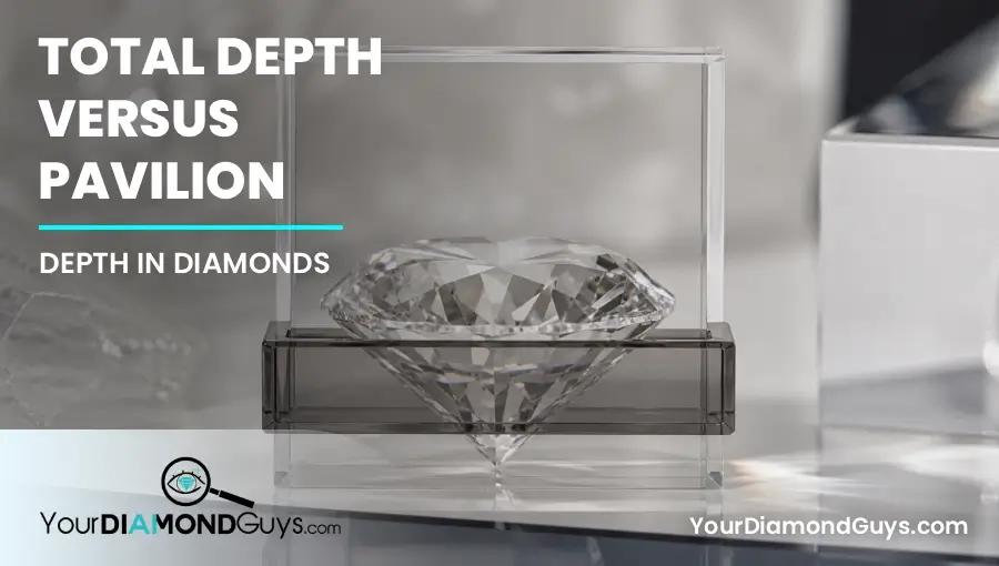 Round diamond side profile reflected across two stacked optical bands that separate total depth from pavilion depth